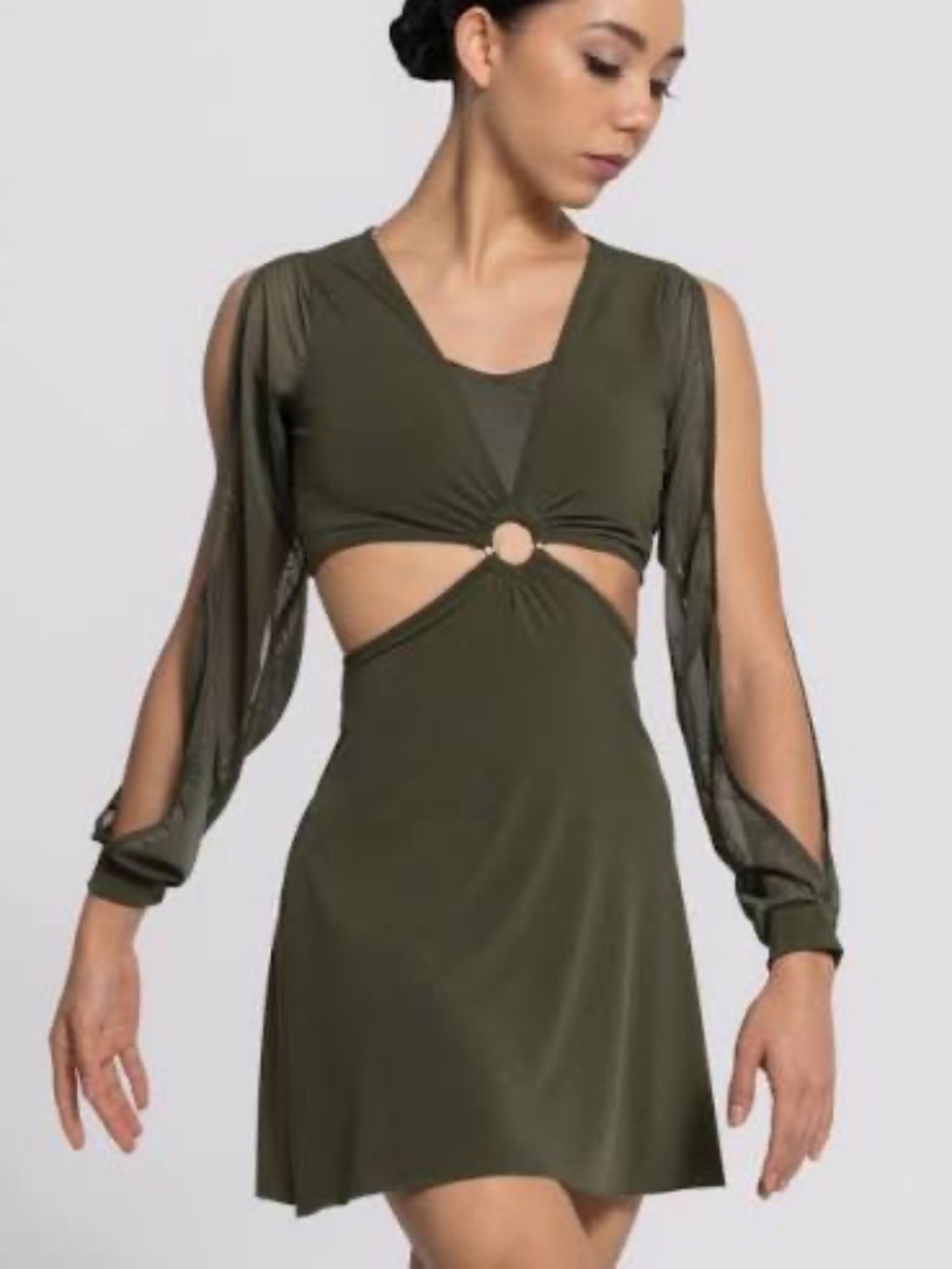 weissman sage green o-ring poet sleeve dress costume
